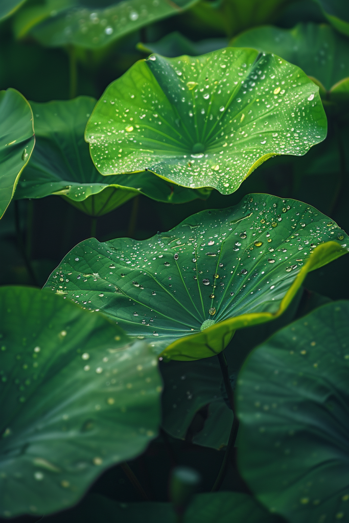 雨水荷叶摄影图片