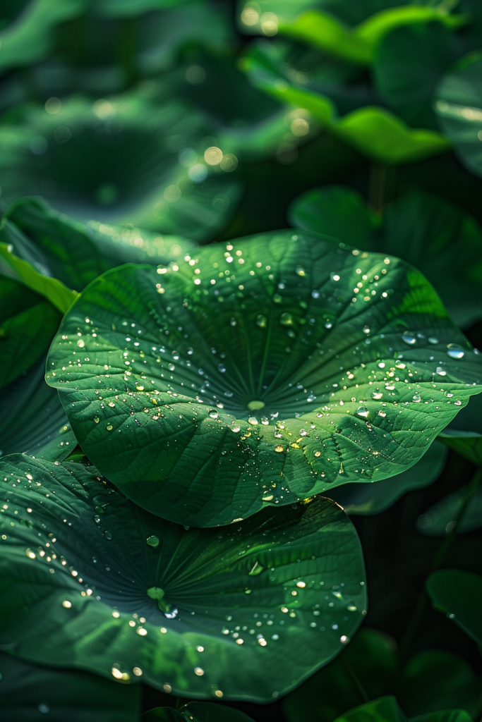 雨水荷叶摄影图片