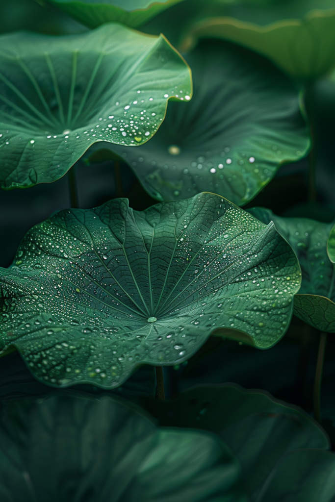 雨水荷叶摄影图片