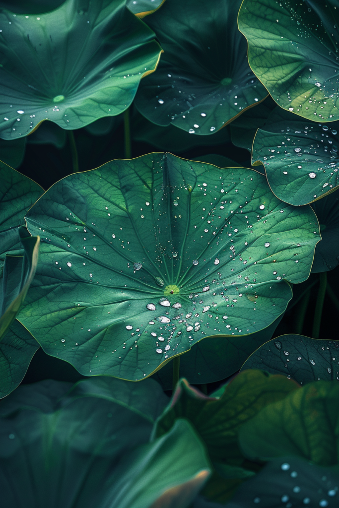 绿叶水珠特写图