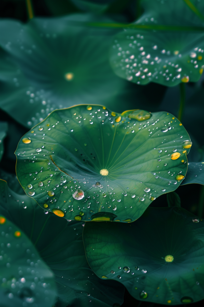 绿叶水珠特写图
