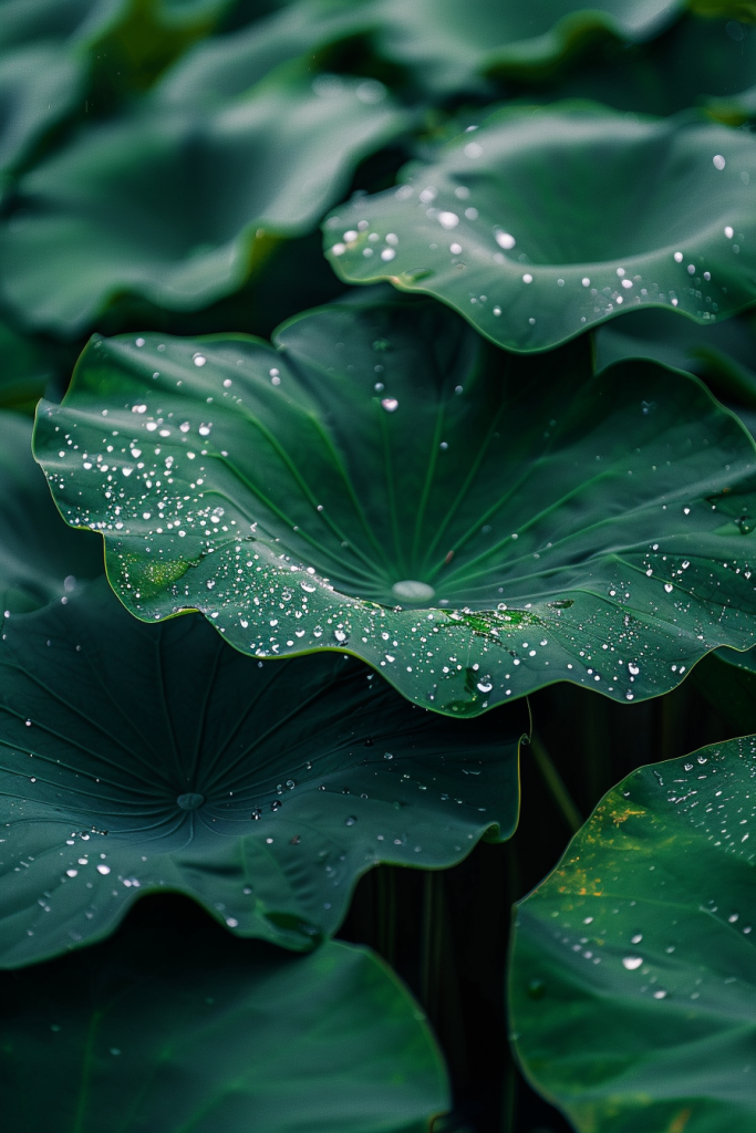 绿叶水珠特写图