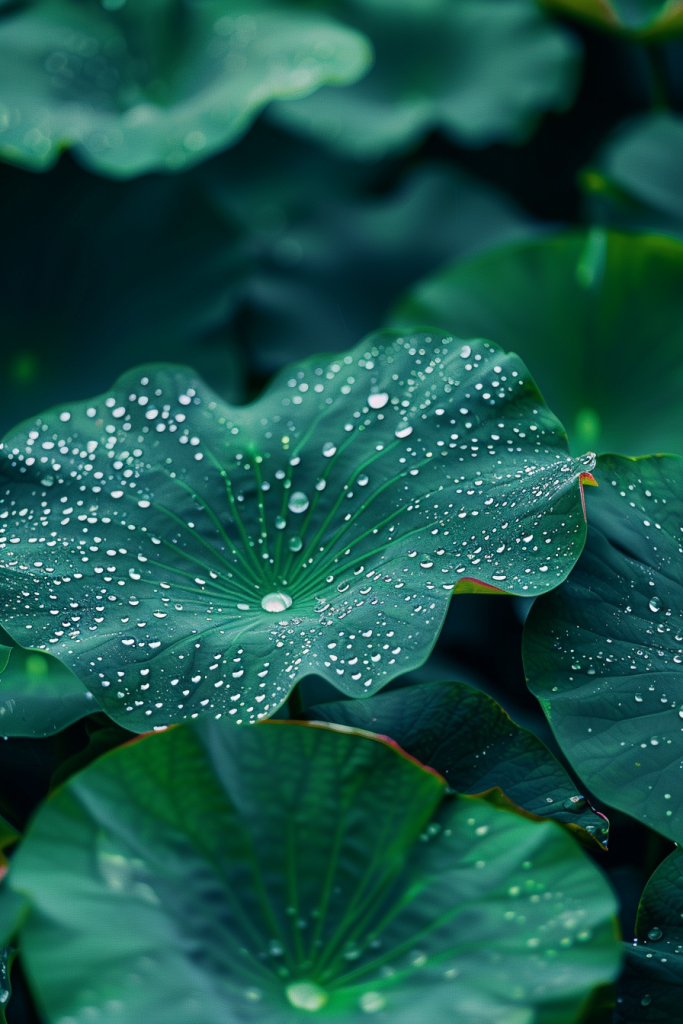 绿叶水珠特写图