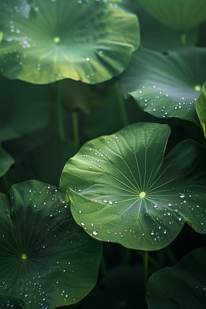 荷叶雨珠摄影图片