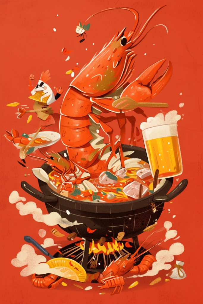 诱人龙虾餐饮美食插画