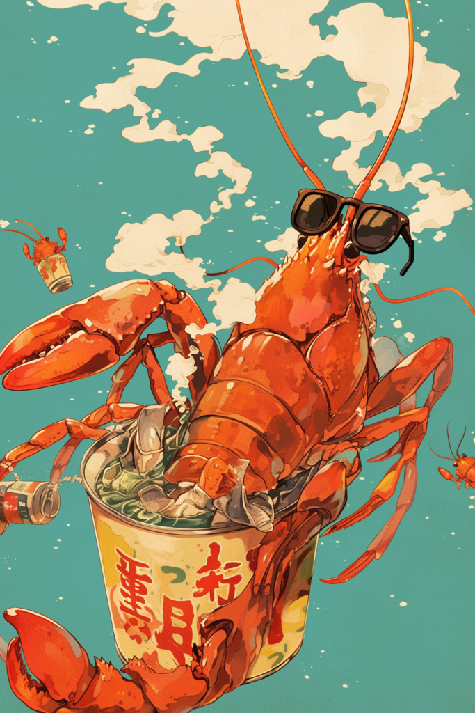 诱人龙虾餐饮美食插画