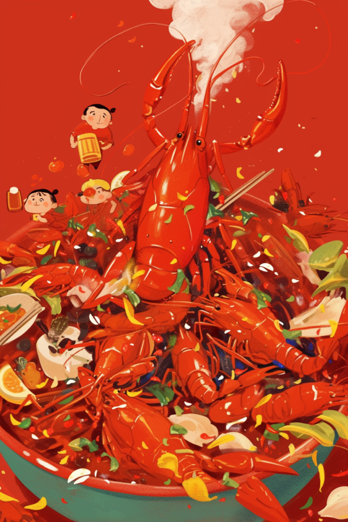 龙虾餐品餐饮美食插画
