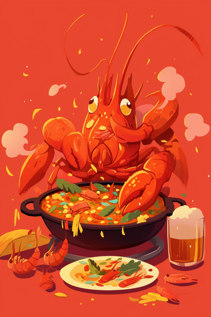 龙虾餐品餐饮美食插画