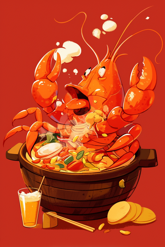 龙虾餐品餐饮美食插画