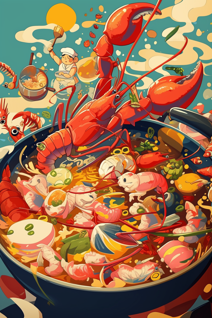 海鲜锅中大龙虾