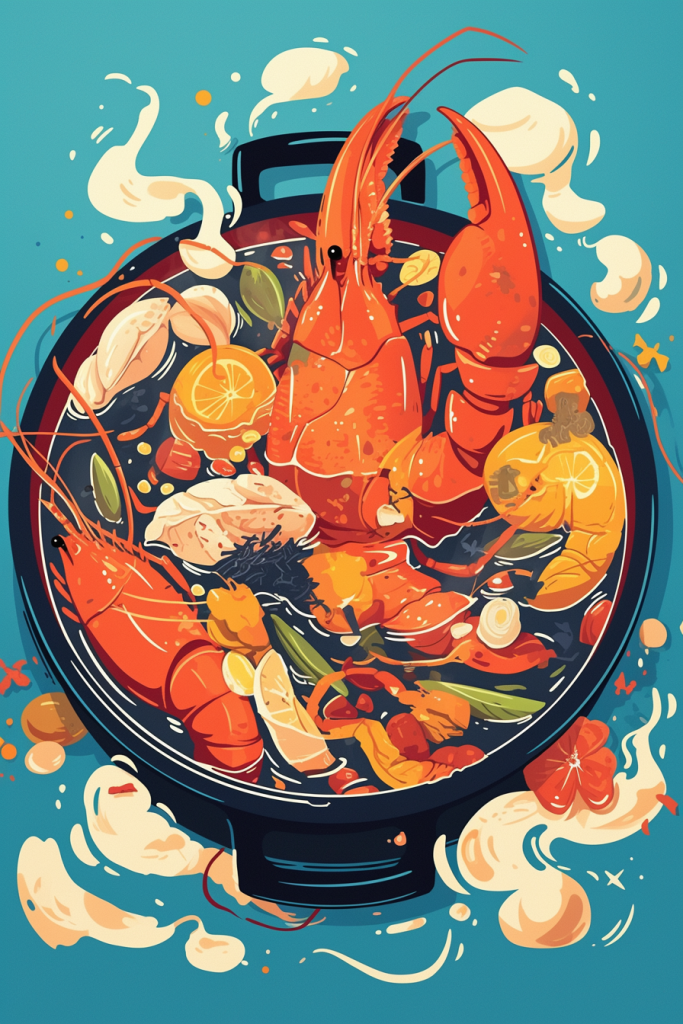 海鲜锅中大龙虾