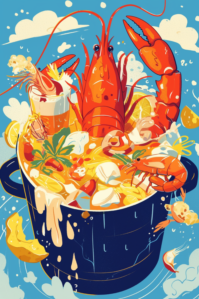 海鲜锅中大龙虾
