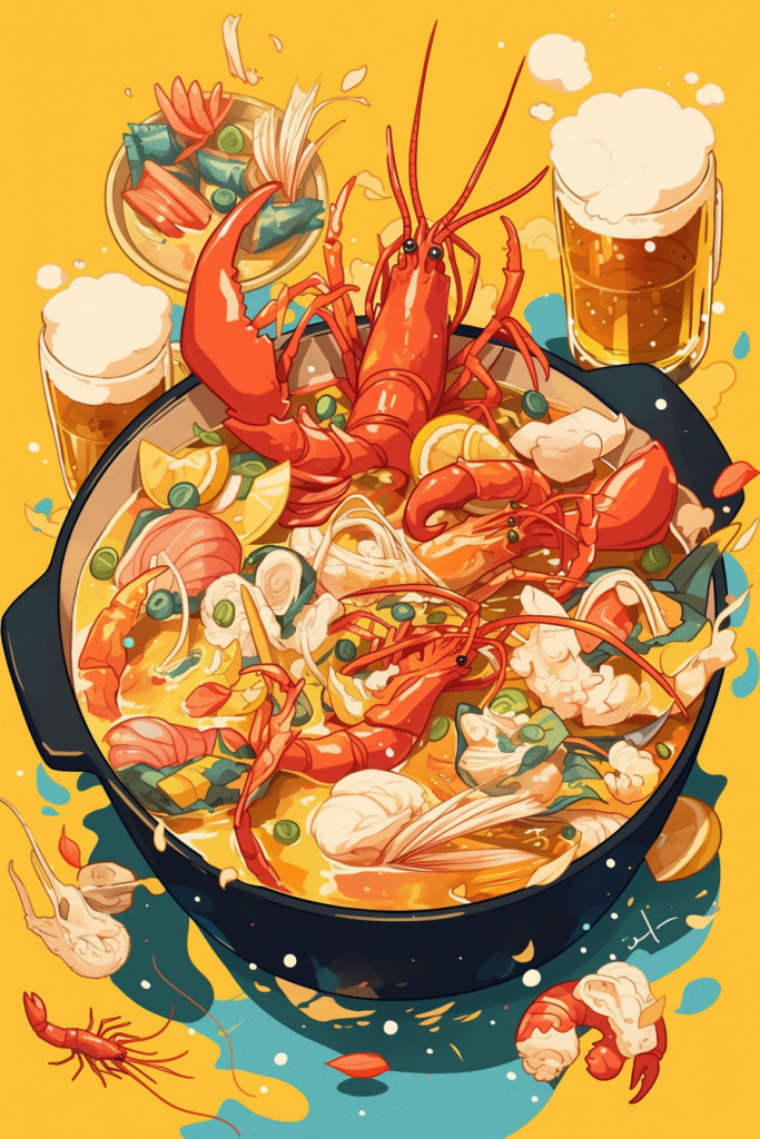 海鲜锅中大龙虾