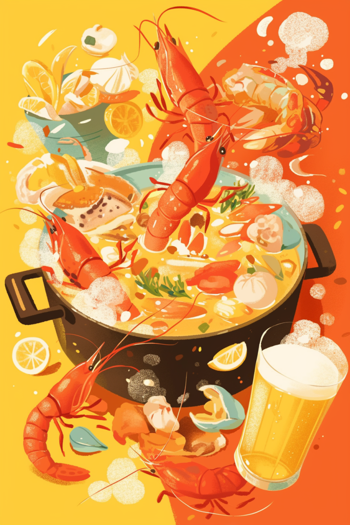 海鲜锅中煮龙虾