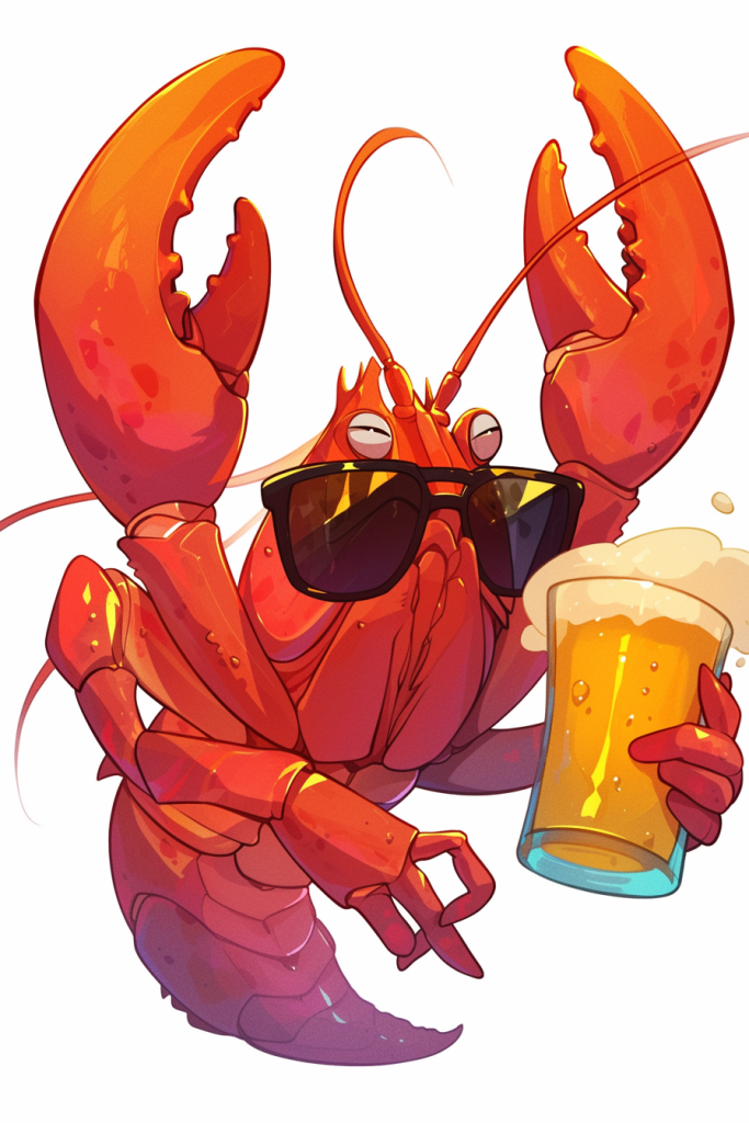 夏日啤酒龙虾插画绘画