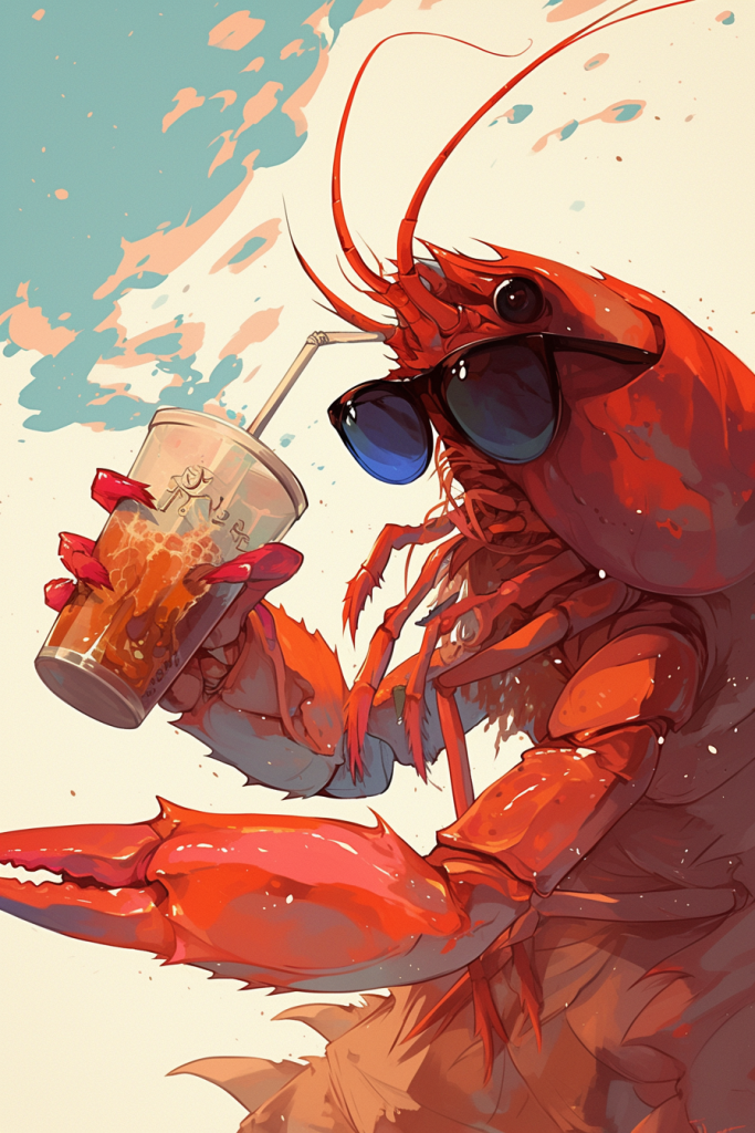 夏日啤酒龙虾插画绘画