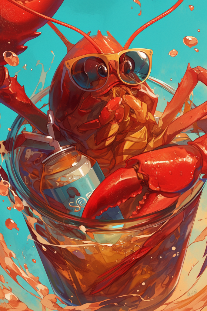 夏日啤酒龙虾插画绘画