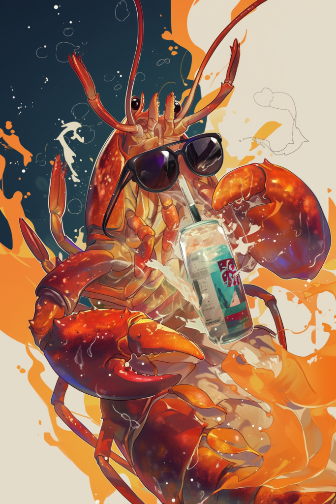 小龙虾配啤酒插画绘画