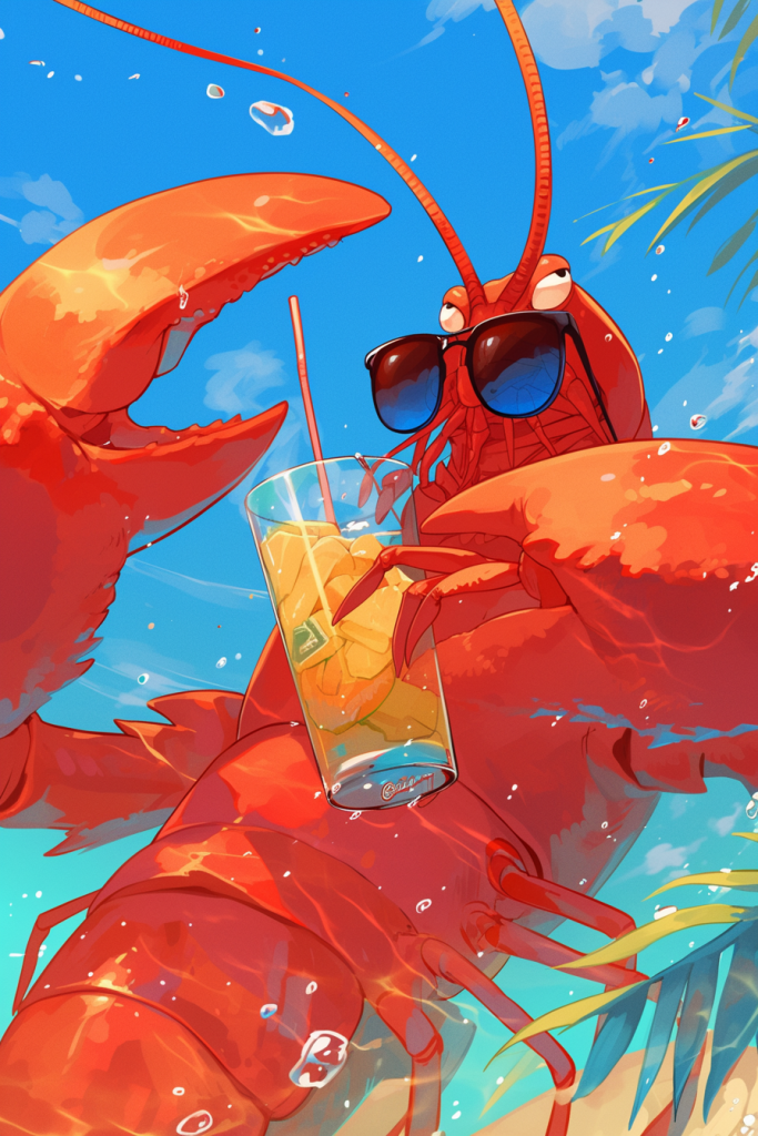 小龙虾配啤酒插画绘画