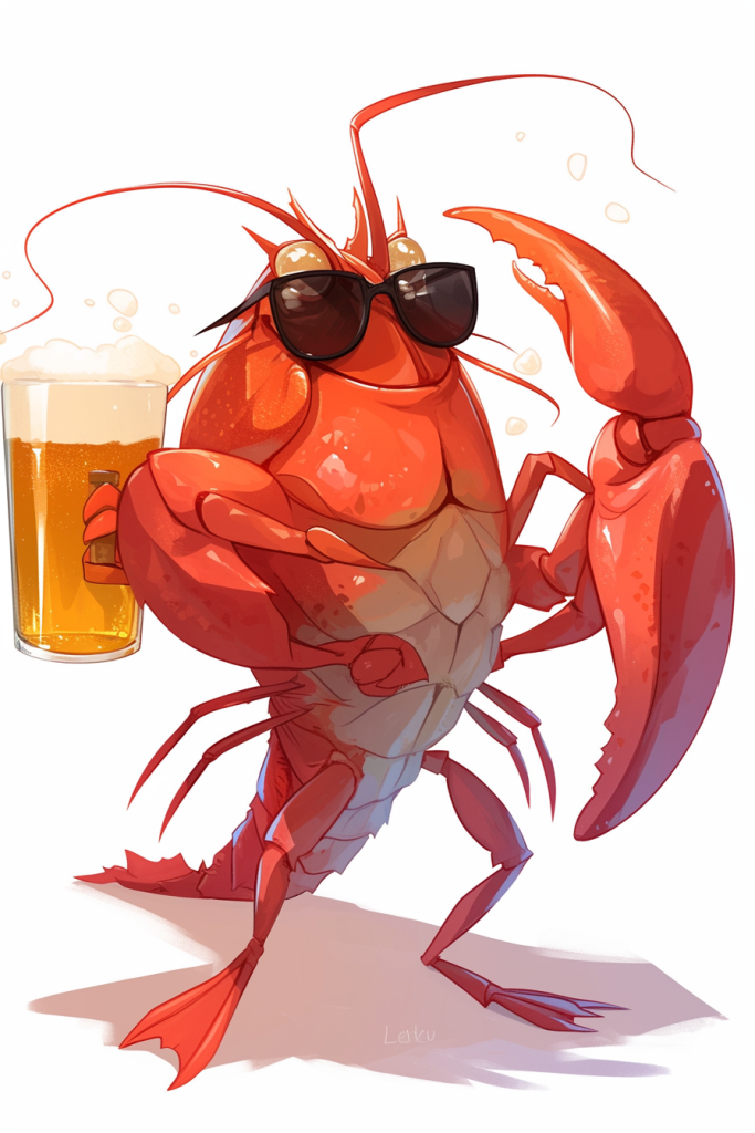 小龙虾配啤酒插画绘画