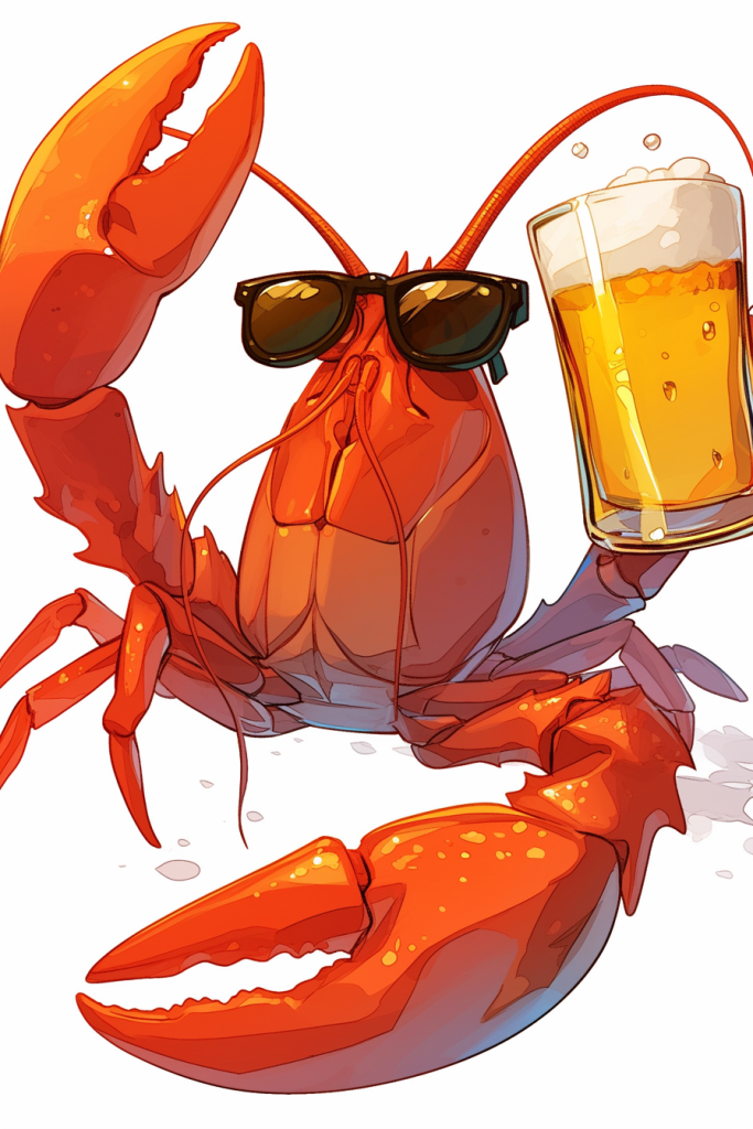 小龙虾配啤酒插画绘画