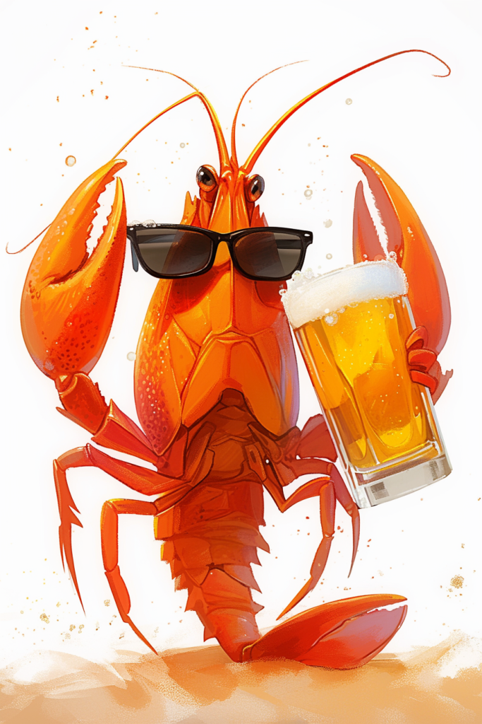 小龙虾配啤酒插画绘画