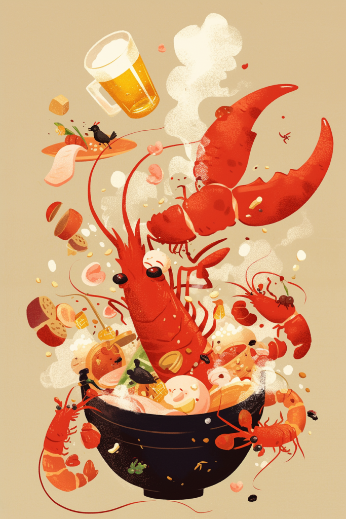 龙虾锅中盛宴插画
