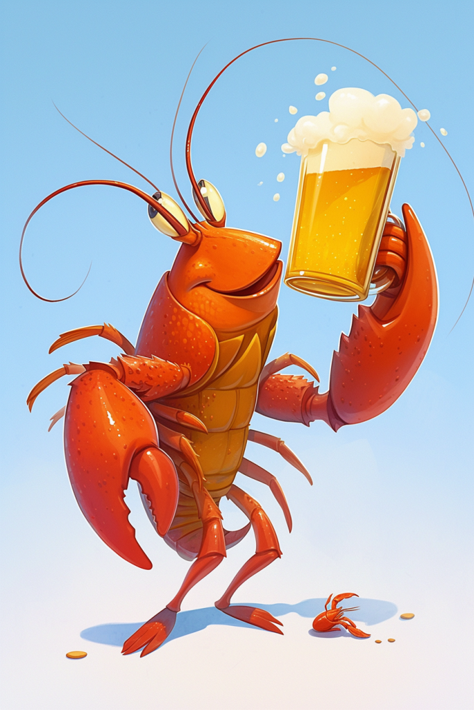 清爽啤酒配龙虾插画绘画