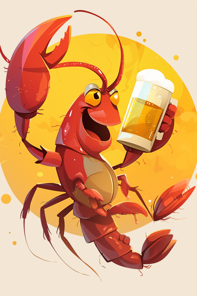 清爽啤酒配龙虾插画绘画