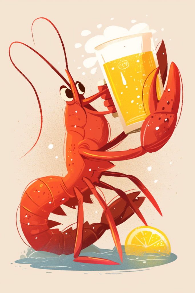 清爽啤酒配龙虾插画绘画