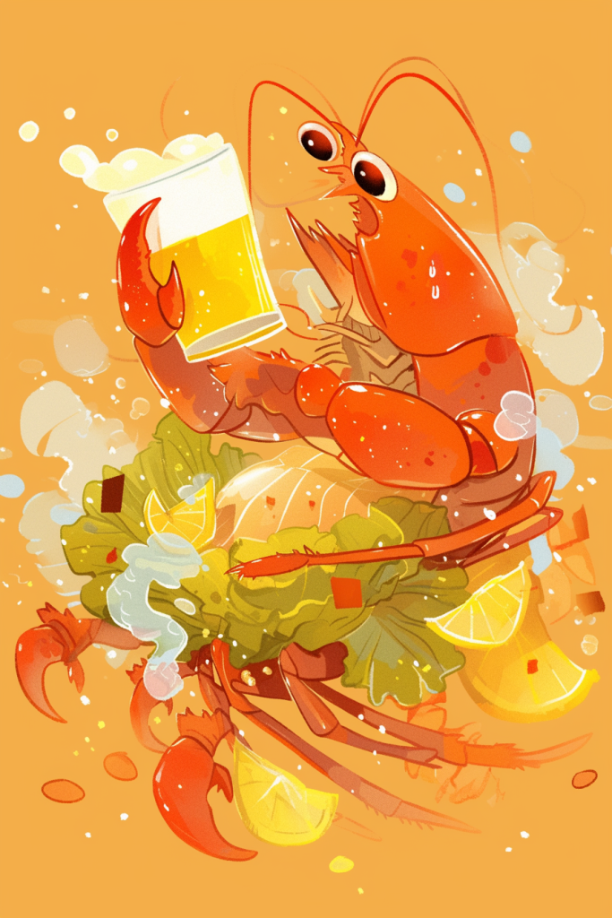 清爽啤酒配龙虾插画绘画