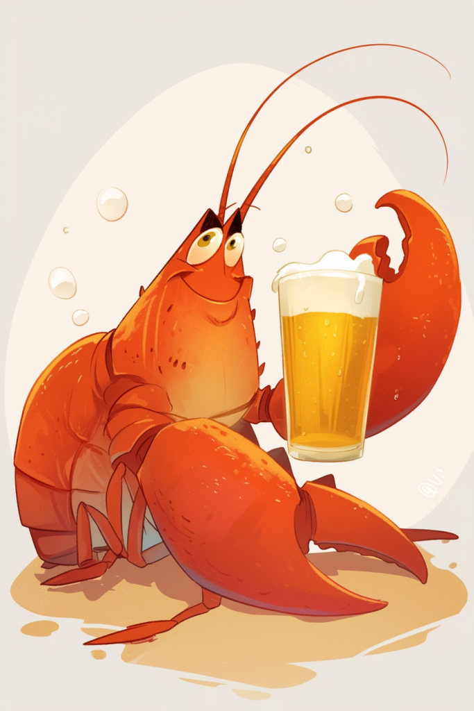 啤酒龙虾插画绘画