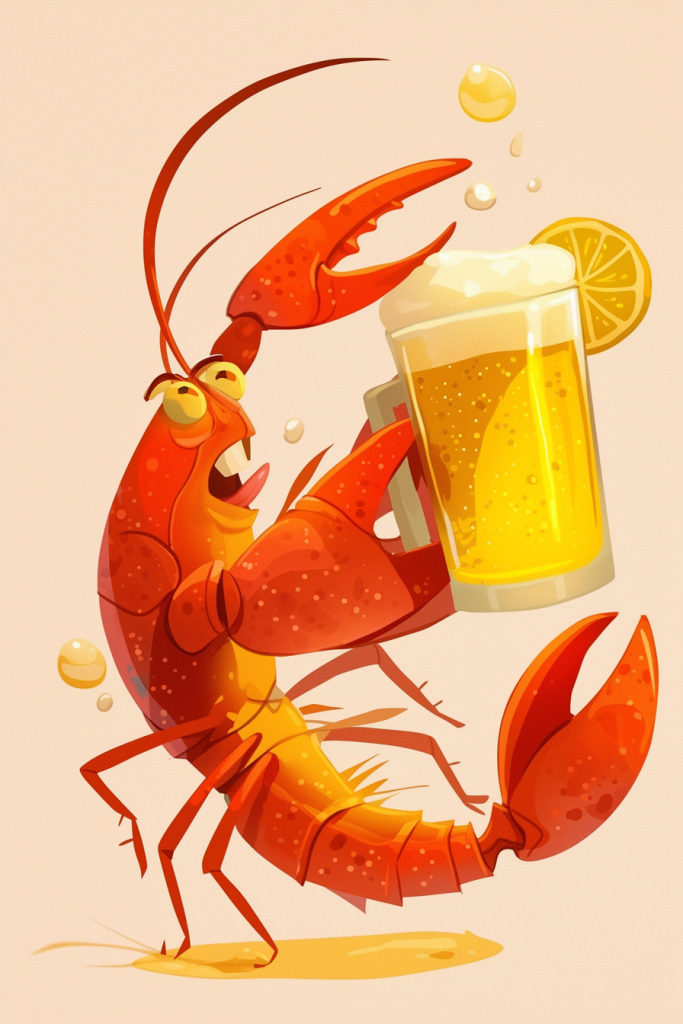 啤酒龙虾插画绘画