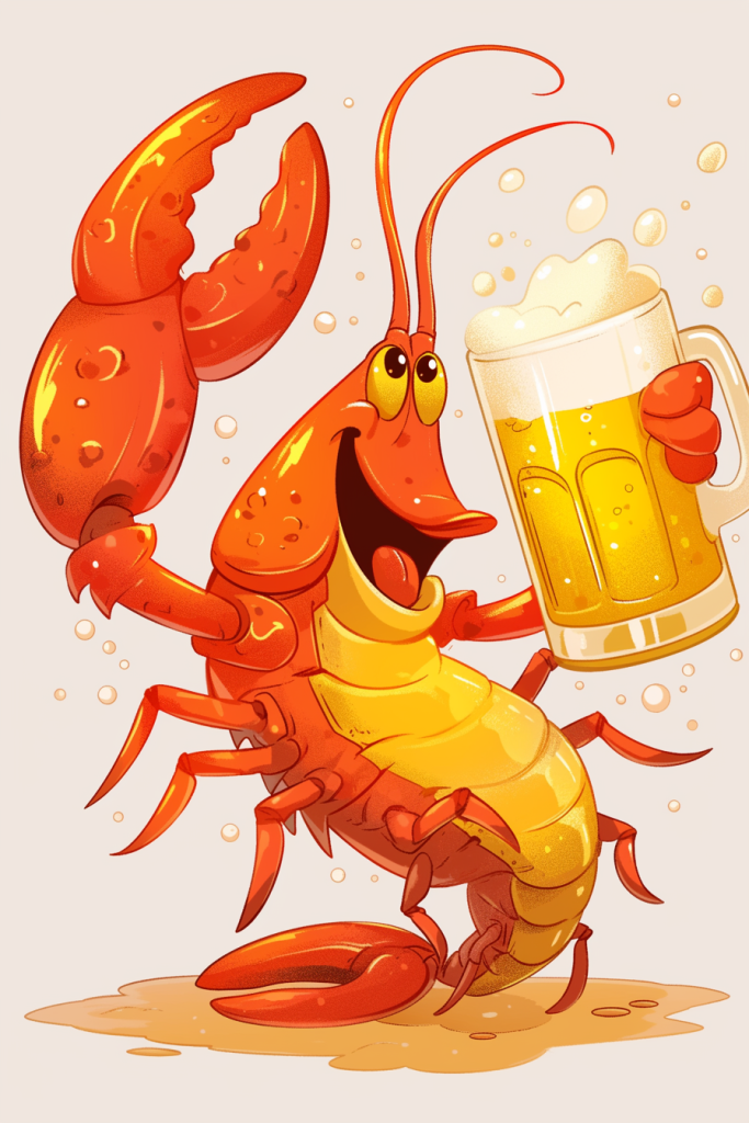 啤酒龙虾插画绘画