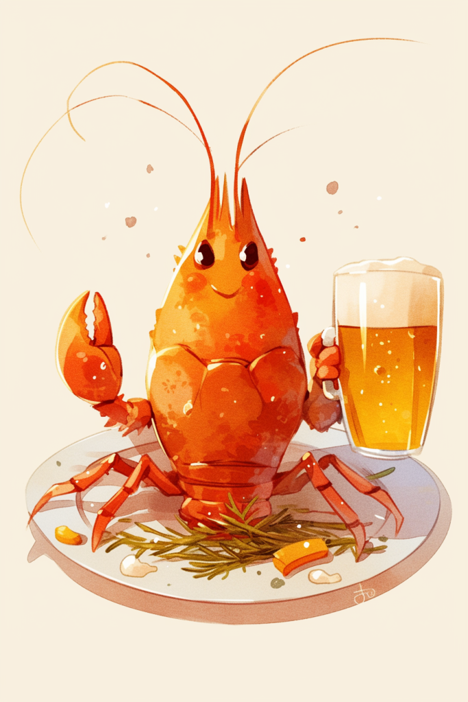 啤酒龙虾创意插画绘画