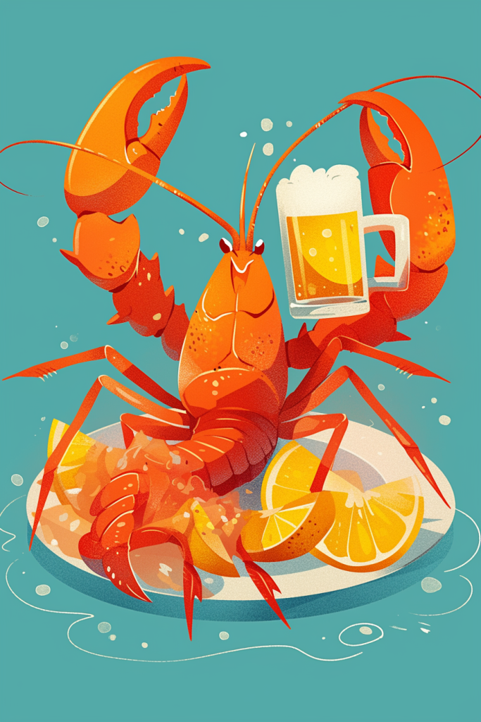 啤酒龙虾派对插画绘画