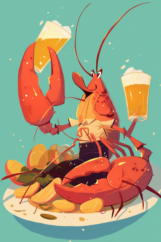 啤酒龙虾派对插画绘画