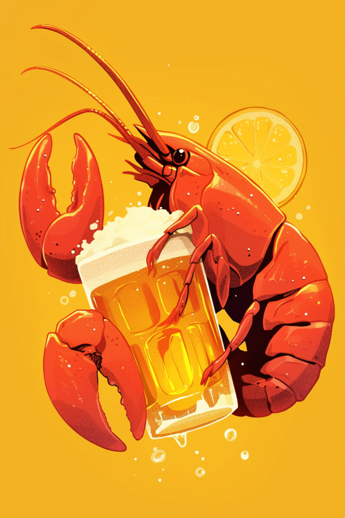 大排档啤酒龙虾插画绘画