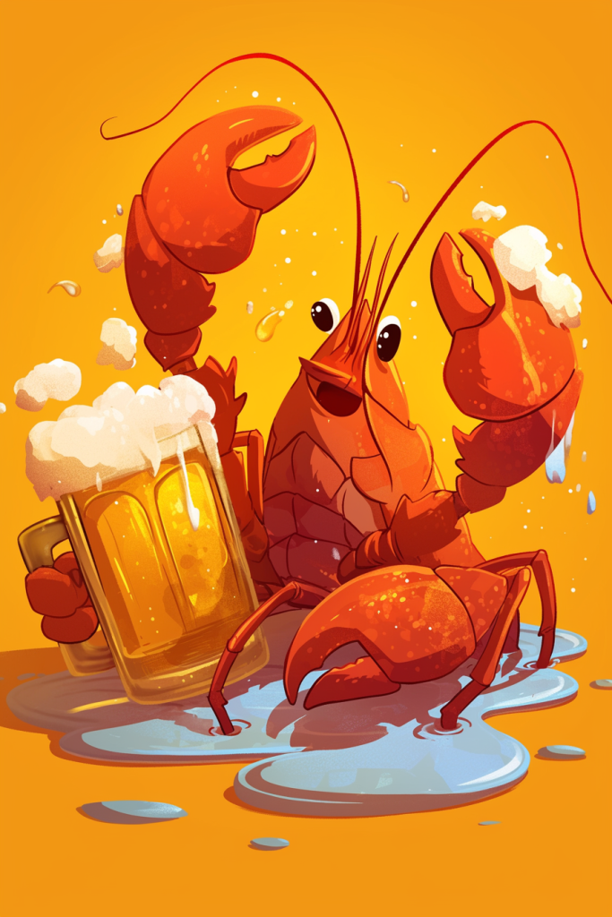 大排档啤酒龙虾插画绘画