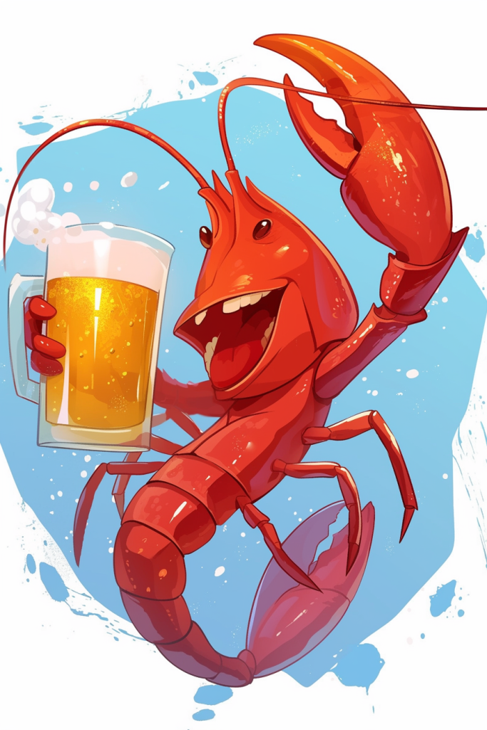 大排档啤酒龙虾插画绘画