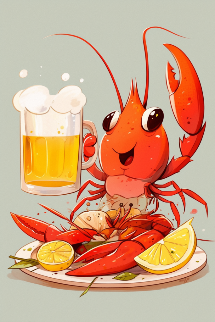 夜市啤酒龙虾插画绘画
