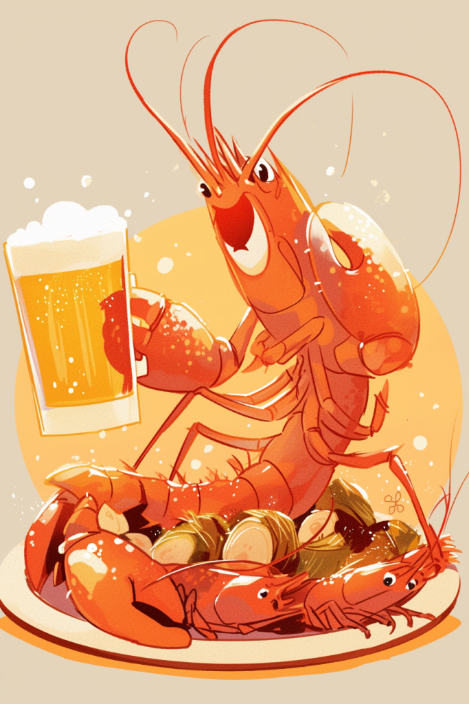 夜市啤酒龙虾插画绘画