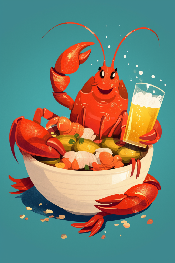 夜市啤酒龙虾插画绘画