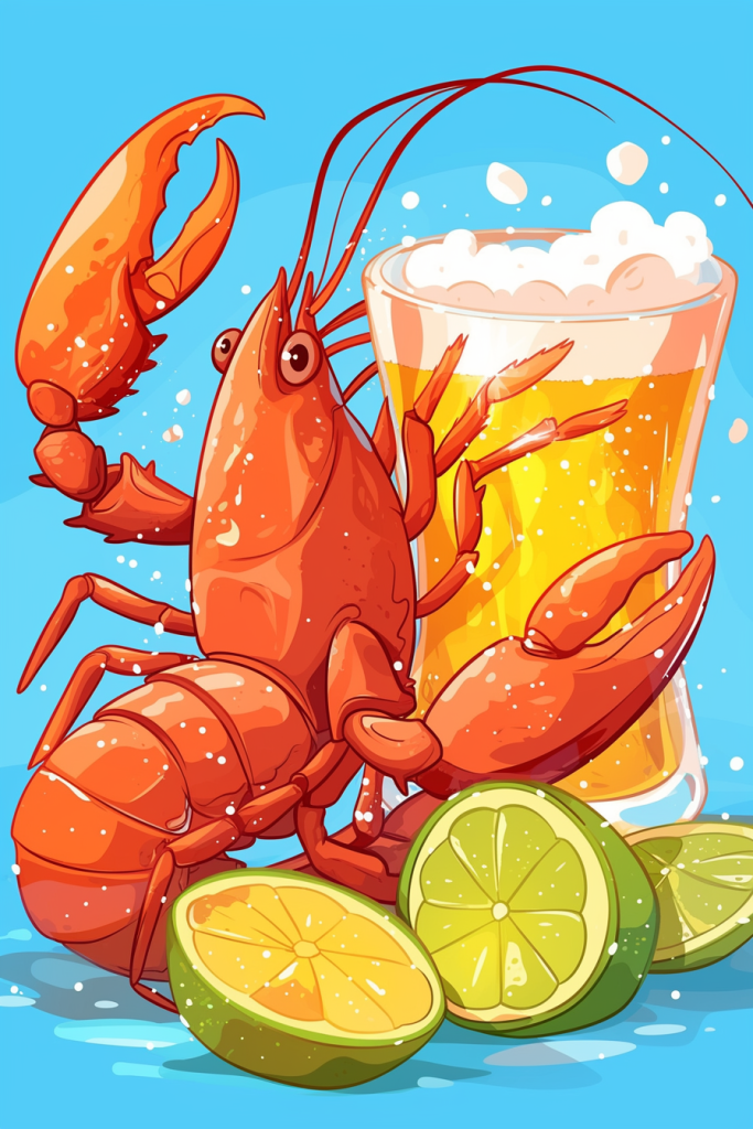 夜市啤酒龙虾插画绘画