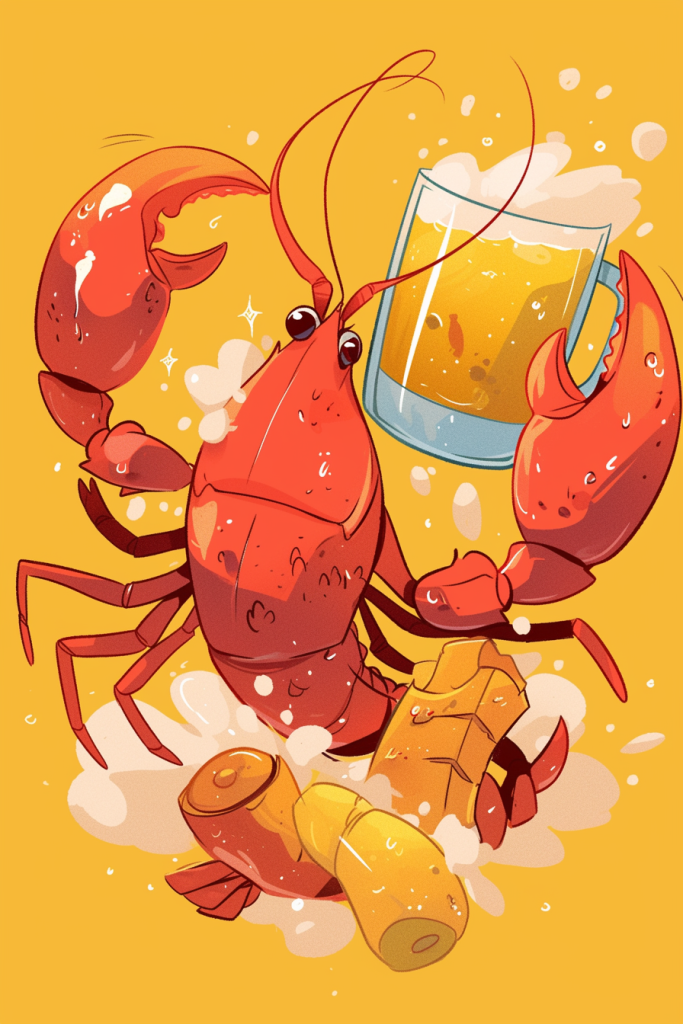夜市啤酒龙虾插画绘画