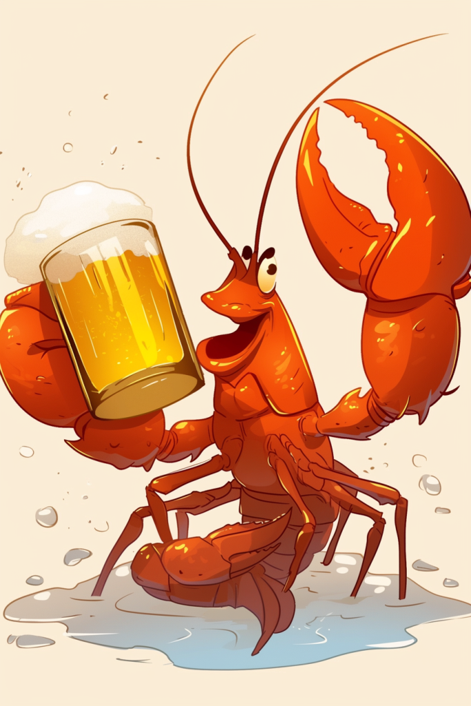夜市啤酒龙虾插画绘画
