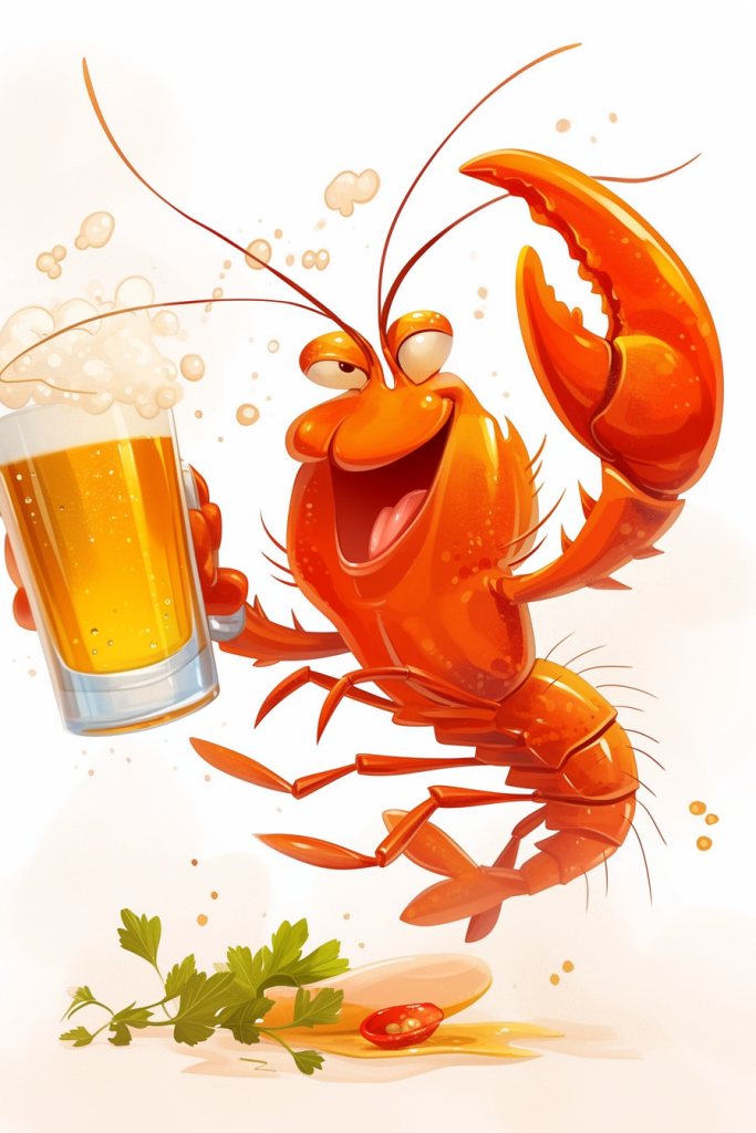 夜市啤酒龙虾插画绘画