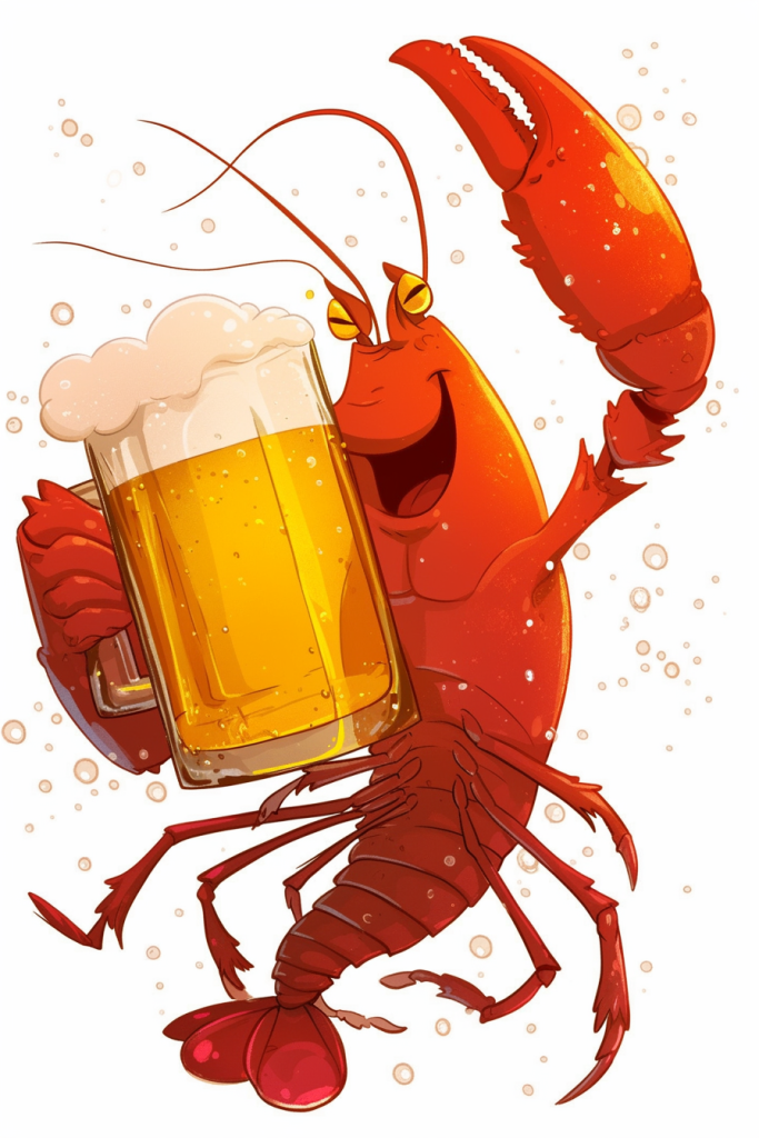 龙虾配啤酒插画绘画