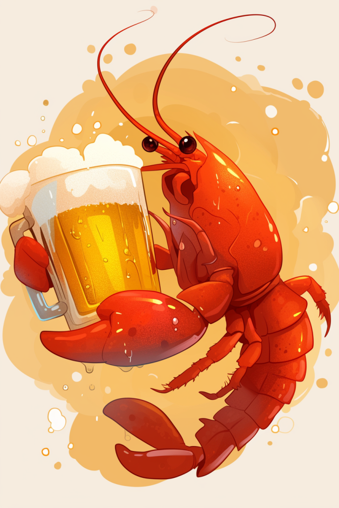 龙虾配啤酒插画绘画