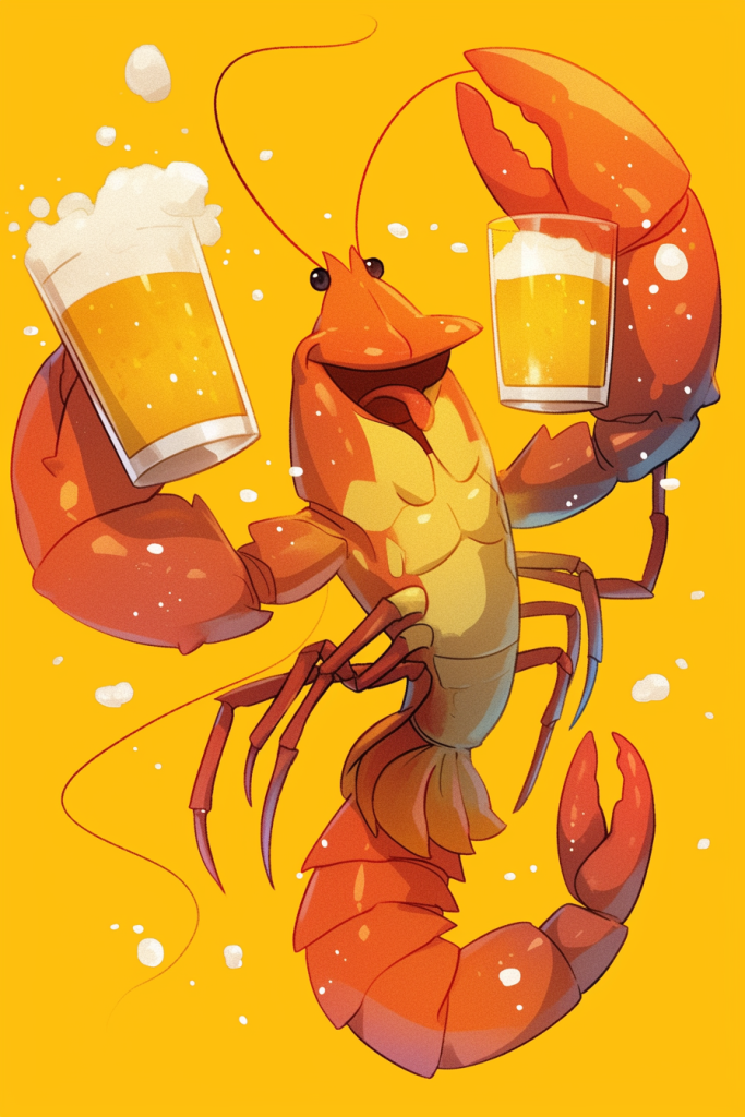 龙虾配啤酒插画绘画